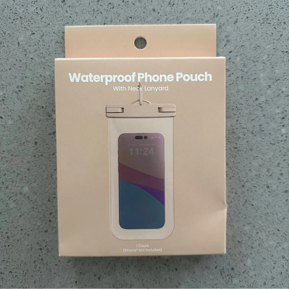 Waterproof Phone Pouch with Neck Lanyard - Cream